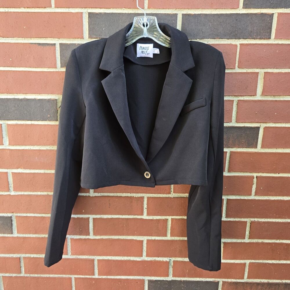 Princess Polly Black Cropped Blazer Long Sleeve Size 4